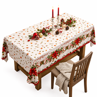 Nappe de Noël imprimée en polyester, imperméable, anti-taches, lavable, pour table de salle à manger, idéale pour les fêtes à la maison
