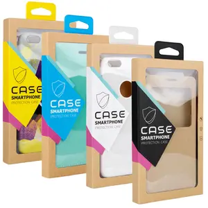 Cajas de embalaje con colgador para teléfono móvil, cajas de embalaje con logotipo personalizado impreso rectangular transparente de PVC para ventana, reciclable
