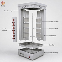 Machine à shawarma au gaz professionnelle de grande capacité, double tête, 8 brûleurs, 36 KW, en acier inoxydable, gril à kebab pour restaurant et restauration