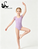Maillot de Ballet de Manga Corta para Niñas con Hombros Fruncidos de Malla, Spandex Mate, Body de Gimnasia para Niñas con Falda y Cintura Elástica