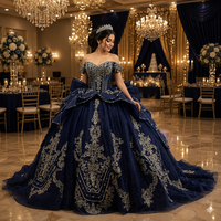 Robe de bal bleu marine Jancember 261096, épaules dénudées, corsage cœur, jupe brodée métallique baroque pour Gala