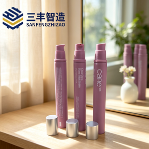 Tube souple cosmétique violet mat imprimé sur mesure, tube long et fin à presser avec bouchon à clapet pour baume et essence de soin de la peau - Product Image 4