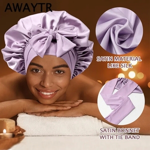 Long satin de soie personnalisé réversible <span class=keywords><strong>Bonnet</strong></span> bandeau en satin cheveux <span class=keywords><strong>Bonnet</strong></span> en soie avec attaches - Product Image 3