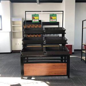 Yonghui Supermarket Fruit Vegetable <b>Rack</b> 3 Layer Perforated Heavy Duty Commercial Storage <b>Shelf</b> Wood Grain Finish - Product Image 1