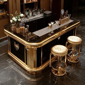 Bancone <span class=keywords><strong>Bar</strong></span> Moderno di Lusso in Acciaio Inossidabile con Piano in Marmo, Design Autoportante per <span class=keywords><strong>Bar</strong></span> Domestici e Hotel, Illuminazione <span class=keywords><strong>a</strong></span> LED - Product Image 4