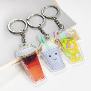 Design <b>Custom</b> Lovely Milk Tea Drink Style Key Chain Wholesale Customizable Plastic <b>Keychain</b> with UV Printing Cartoon Design - Product Image 6