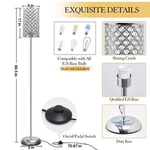 Lampe <span class=keywords><strong>sur</strong></span> <span class=keywords><strong>pied</strong></span> moderne avec abat-jour en cristal, interrupteur au <span class=keywords><strong>pied</strong></span> LED marche/arrêt, poteau réglable en hauteur pour salon et <span class=keywords><strong>chambre</strong></span> à coucher - Product Image 1