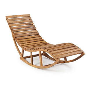 Solid Teak Wood Rocking Sun Lounger Curved Armless Patio Poolside <b>Rocker</b> <b>Chair</b> - Product Image 3