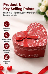 Cinta de Regalo en Forma de Corazón Rojo, Lazo Impreso, Relleno Interior Suave de Cartón para Joyería, Chocolates, Cosméticos, Caja de Regalo en Forma de Corazón - Product Image 2