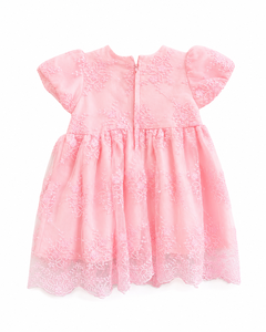 Robe de bébé fille en tulle brodé floral de luxe avec manches bouffantes pour occasions spéciales - Product Image 1