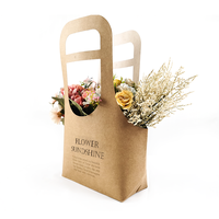 Sac à main pliable en kraft pour fleurs préservées, forme créative personnalisée, rose, finition mate, gaufrage, boîte portable pour fleurs