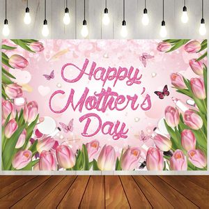 Telones de Fondo para el Día de la Madre, Flores, Tulipanes, Fondo Rosa para Fotografía, Día de la Madre <span class=keywords><strong>Feliz</strong></span>, Fondo Festivo, Pancarta de <span class=keywords><strong>Cumpleaños</strong></span> para Niña o Mujer - Product Image 1