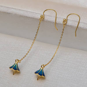 Boucles d'oreilles pendantes en argent S925 avec long pompon, chaîne simple, anneau en O, accessoires de bijoux en perles DIY, plateau vide, tendance - Product Image 4