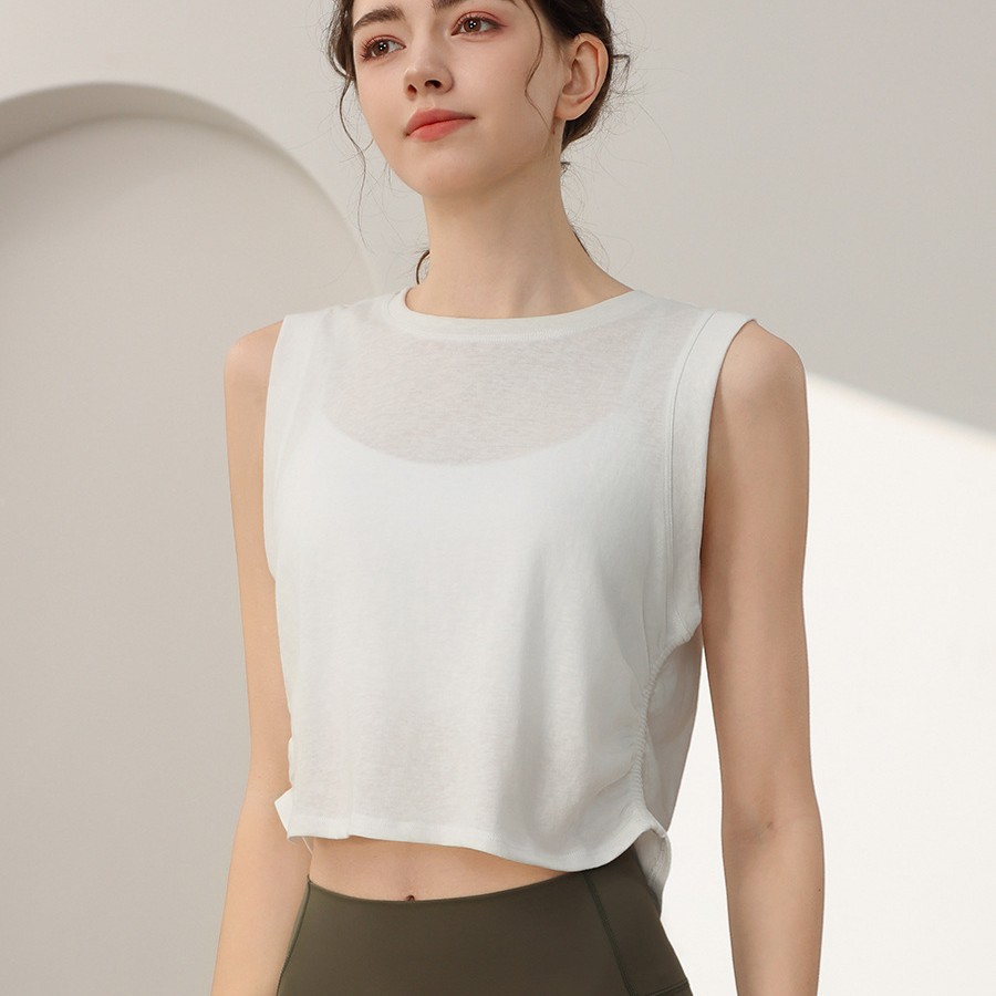 High-grade Polyester/Cotton Breathable Solid Sublimation Transfer Print Loose Sleeveless Tank Top Women's Professional Yoga