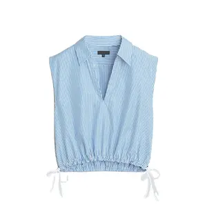 Mode personnalisé réglable coton popeline haut sans manches nouveauté été recadrée Popover chemise Offre Spéciale Relax Fit femmes chemise