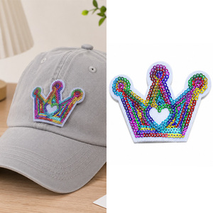 Custom Crown Sequin Embroidery Patch 3D <strong>Glitter</strong> Princess Crown Iron on Applique for Clothing Hats Bags <strong>Jackets</strong> - Product Image 4
