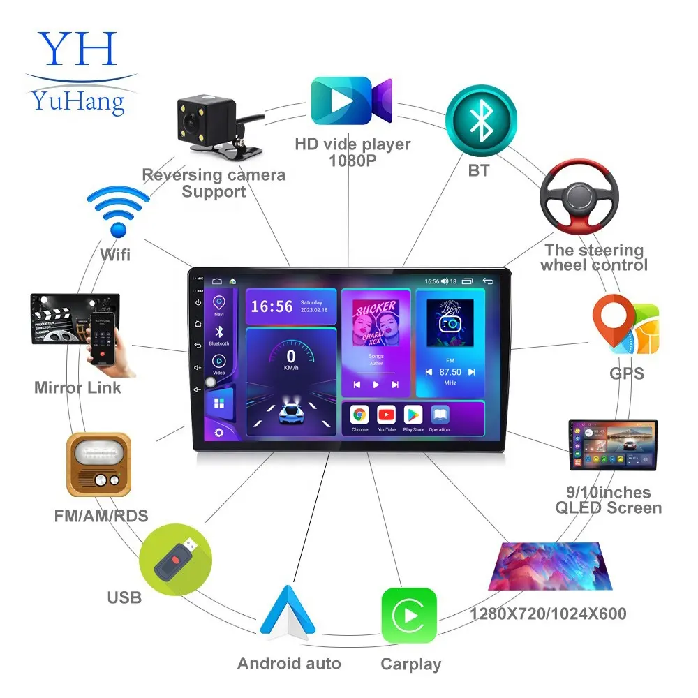 YuHang pemutar Multimedia mobil 9 inci, sistem Multimedia mobil inti Android 13 8 Radio mobil 7862, pemutar Android 9 inci untuk 2din Universal, GPS, WIFI, Radio stereo