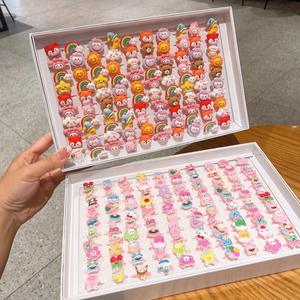 Lot de 100 bagues ajustables en plastique pour enfants, motif dessin animé mignon, fruits assortis, bijoux pour petites filles - Product Image 4