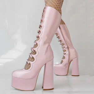 أحذية نسائية صيفية طويلة من الحرير العالي للركبة مع إبزيم من فوق الركبة على الطراز الغربي - Product Image 6