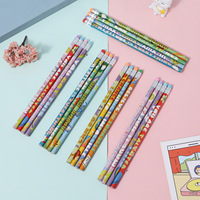 Ensemble de papeterie scolaire pas cher pour enfants, imprimé de lettres de dessins animés mignons, 12 crayons en bois HB avec gomme