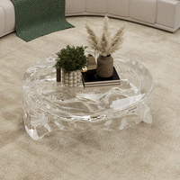 Table basse en résine transparente pour salon, design moderne et simple, luxe léger, plateau en cristal à effet d'ondulation artistique