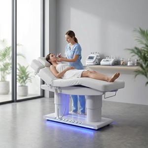 Table <span class=keywords><strong>de</strong></span> massage et <span class=keywords><strong>de</strong></span> beauté électrique chauffante, blanche, silencieuse, avec 2 bases stables, 3 ou 4 moteurs et réglage multi-angles - Product Image 2