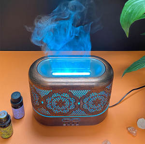 Dekorativer Blumen-Eisen-Mini-Luftbefeuchter 200ml mit Kühlem Nebel, 7-Farben-<span class=keywords><strong>LED</strong></span>-Wechsel, Flammen-Effekt, Rot, Öl-Metall-Diffusor - Product Image 2