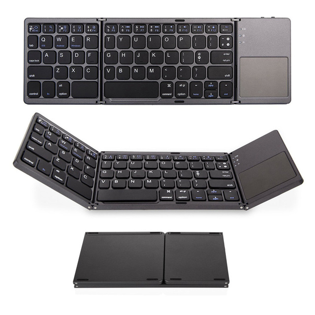 B033 Triple Folding Mobile Teclado Portatil Ultra Slim Touchpad Portable Foldable Mini BT Wireless Keyboard With Touch Pad