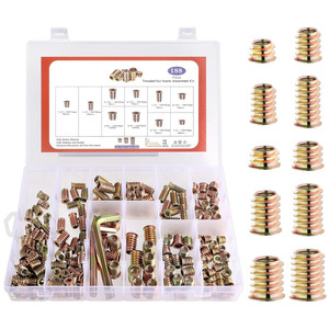 188pcs Threaded Nut Inserts Assortment Kit Zinc Plated Carbon Steel Wood Fasteners M6 M8 M10 - Product Image 1