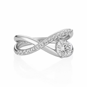 Graceful Flowing Wave Shaped Statement <b>Finger</b> <b>Ring</b> Made of Platinum Plated Silver Set with Natural Blue White Topaz - Product Image 1