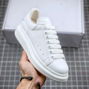 Zapatillas blancas de caña alta con suela gruesa de cuero vacuno, suela de 5 cm de grosor, con cordones, zapatos para caminar de cuero genuino. - Product Image 1