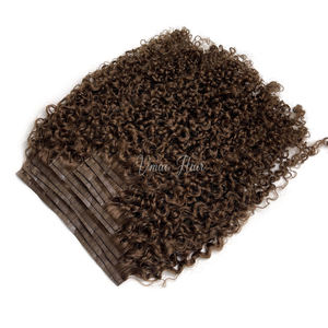 Personalizado Color marrón belleza Natural suave Invisible sin costuras Clip ins Afro rizado profundo rizado PU Clipin extensión de cabello <span class=keywords><strong>humano</strong></span> - Product Image 5