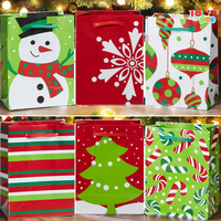 18 sacs cadeaux de Noël avec poignées en corde, motif canne à sucre et bonhomme de neige - Décoration de fête scolaire et de Noël