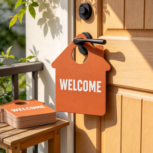 Colgador de puerta personalizado con forma de casa para bienvenida, ideal para habitaciones de hotel, entrada principal del hogar, y como publicidad para proveedores. - Product Image 1