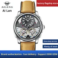 Jam Tangan Mekanik Otomatis Ailang 2026 Double Tourbillon Moon Phase untuk Pria, Tahan Air Stainless Steel 30M Asli
