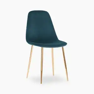 Phổ biến đơn giản sang trọng màu xanh sâu Nhung Vải bên ghế ăn với chân kim loại vàng