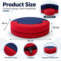 Pouf pliant rond avec housse zippée en tissu color-block pour enfants et salon
