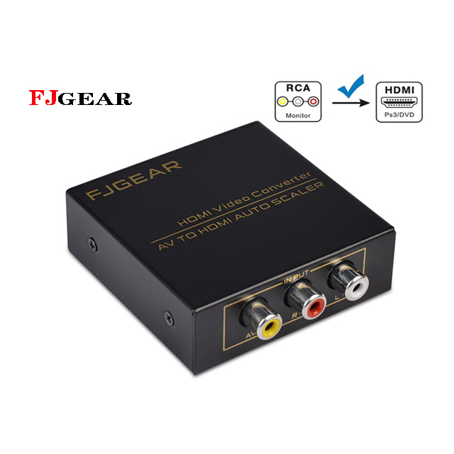 Fjgear Factory Price RCA to HD MI Auto Audio Video Converter 1080P for TV Adapter Composite RCA CVBS for HD Player DVD