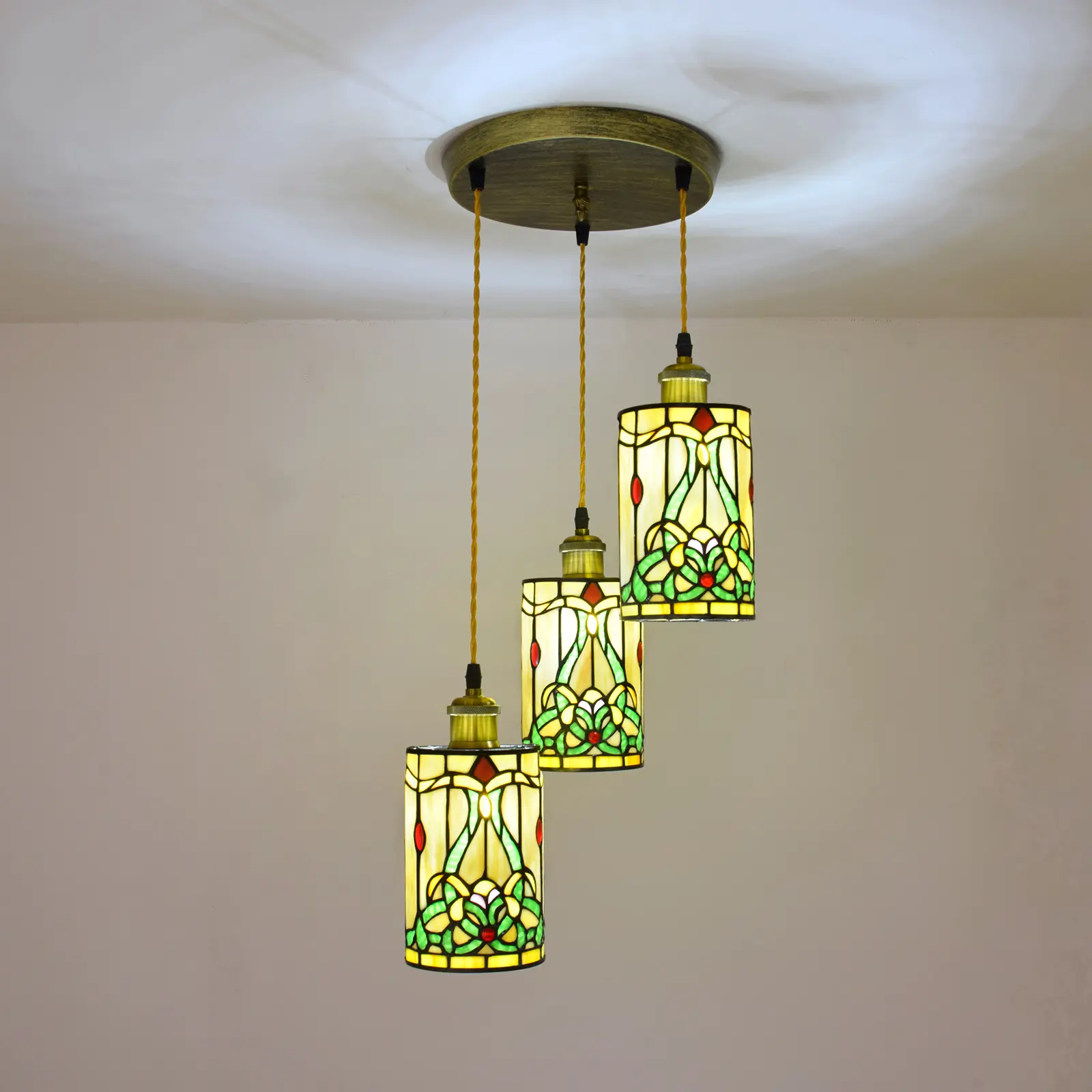 D204 orta yüzyıl modern kolye ışık Vintage retro tiffany vitray luminaria teto ev dekorasyon için asılı lambalar