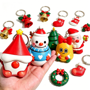 Wholesale <b>Cute</b> PU Leather Christmas Keychain 3D Cartoon Santa Xmas Tree Gingerbread Man <b>Keyring</b> - Product Image 4
