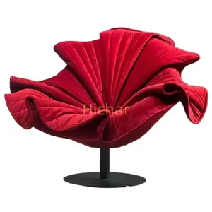 Moderne Vrijetijdsstof Fluwelen Stoel Sofa Bloem Bad Draaibare Ronde Basis Stand Designer Accent Stoel Voor Woonkamer Hotel Lobby