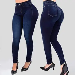 High Quality Denim Hole Skinny Custom LOGO Stretchy Pencil Plus Size Jeans Pants High Waist Jeans Women's Jeans