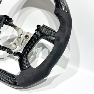 Volante de Cuero Negro Personalizado Directo de Fábrica en Fibra de Carbono Negra para Silverado - Product Image 4