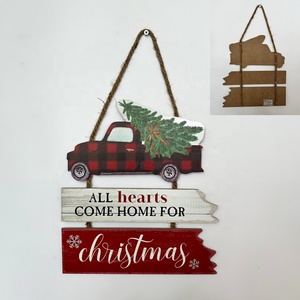 Letrero Navideño Irregular de MDF para Colgar en la Pared, Diseño de Coche y Sombrero, Hecho a Mano, 30x65.5x0.6cm, Venta al Por Mayor 2025 - Product Image 3