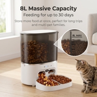 Distributeur automatique de nourriture pour animaux de compagnie WiFi Tuya avec vidéo 1080P, audio bidirectionnel, logo personnalisé, fabricant, double trémie en plastique 8L, double alimentation, anti-colmatage