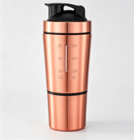 Gobelet mélangeur de protéines en acier inoxydable 304, design à double compartiment 591+200 ml, avec échelle graduée, bouteille d'eau portable pour le sport