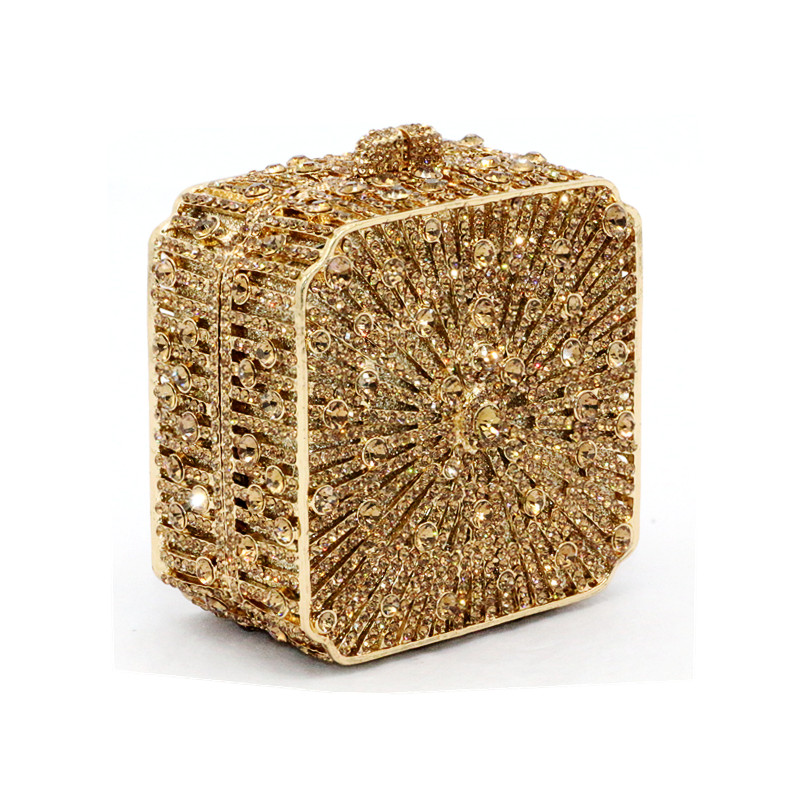 Elegant women evening party small box diamonds luxury clutches vintage pattern square crystal purses Bridal wedding party purses