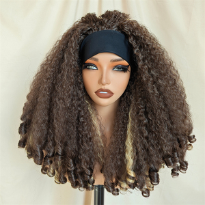 Perruques synthétiques bouclées <span class=keywords><strong>afro</strong></span> kinky en gros, de haute qualité, pas chères, rebondissantes, fabriquées à la machine, avec bandeau, pour femmes noires - Product Image 5