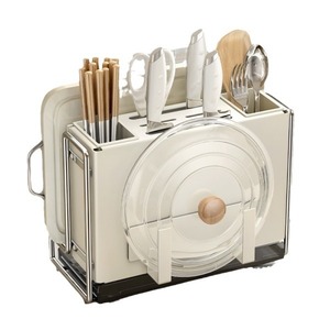 Cream Colored Knife Rack Stainless Steel Multi Function Kitchen Organizer Countertop Wall Mount Storage Holder - Product Image 5