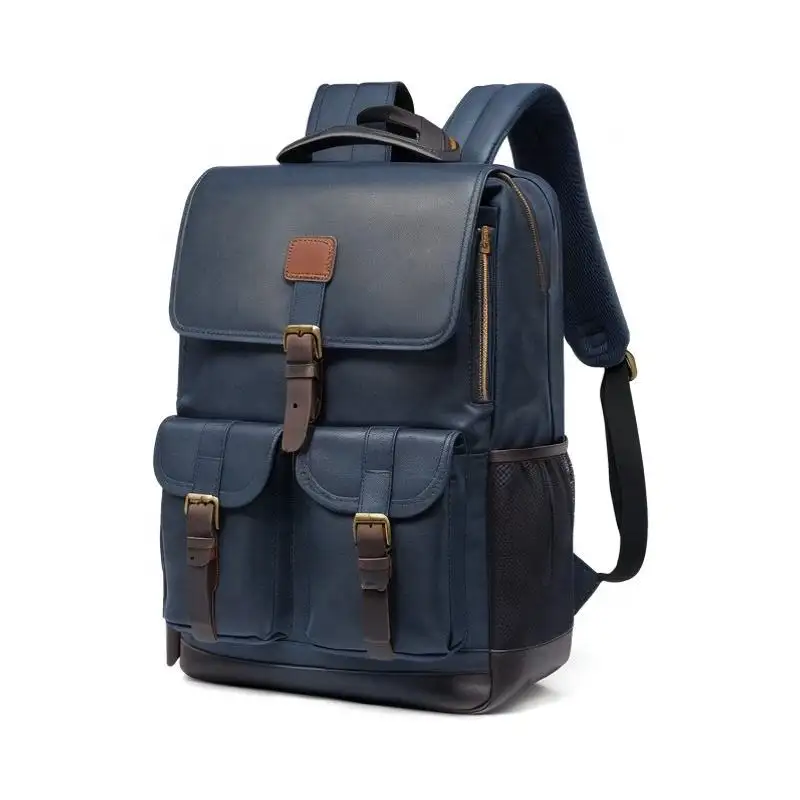 BSCI Factory Custom Capacity PU Leather Backpack Laptop Backpack Bag Fashion Men Leather Backpack
